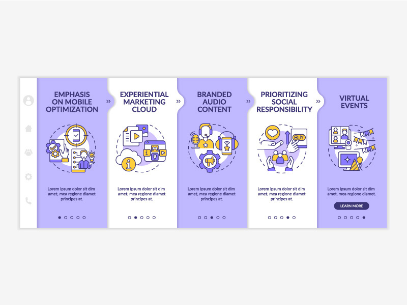 Marketing trends examples purple and white onboarding template