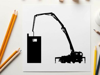 Silhouette of a crane truck lifting a heavy load with its boom extended