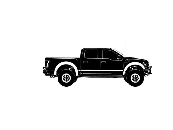 Silhouette of a black pickup truck with a double cab silhouette