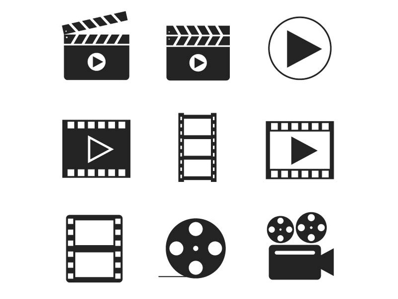 Movie, filmmaking glyph icons set