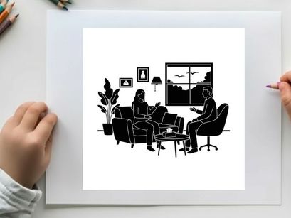 Silhouette of two people sitting in a living room with a plant and window