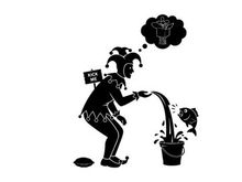 Ilustrasi vektor Jester menuangkan air dari ember ke ikan