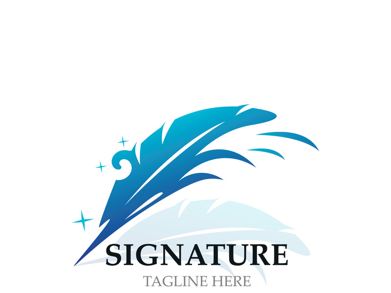 Feather and signature logo design minimalist business symbol sign template illustration