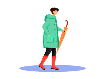 Man in raincoat flat color vector faceless character preview picture