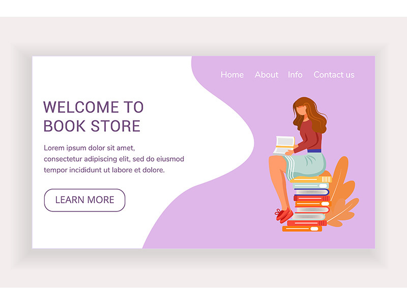 Welcome to book store landing page vector template