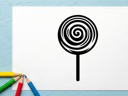 Lollipop en espiral blanco y negro en palito para anuncios de dulces y confitería