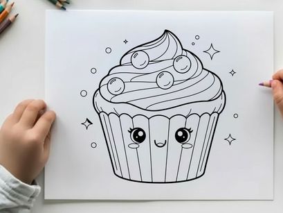 Cute cupcake with face vector illustration flat design