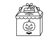 Halloween treat bag with smiling jack-o-lantern face. Festive candy gift box for trick-or-treat celebrations and autumn parties.