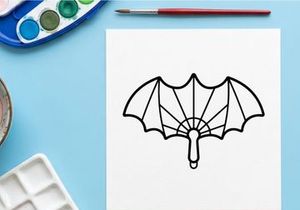 Ikon kipas tangan sayap kelelawar. Aksesori gothic minimalis untuk desain kostum Halloween.