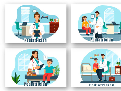 9 Pediatrician Vector Illustration