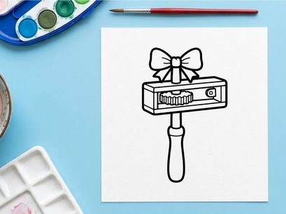Halloween gift box with bow hanging on door. Spooky present package tied with ribbon for trick-or-treat decoration.