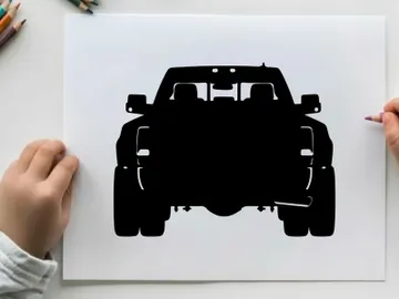 Silhouette of a black pickup truck facing forward on white background preview picture