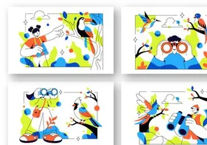 6 Bird Watching Vector Illustration