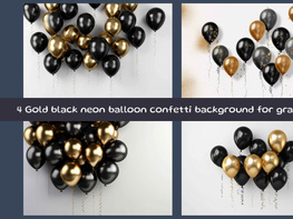 Gold black neon balloon confetti background for graduation preview picture