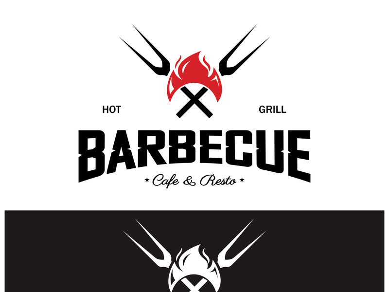 Simple Barbecue Vintage hot grill, with crossed flames and spatula. Logo for restaurant, badge, cafe and bar.vector