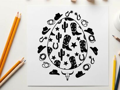 Western silhouette of cowboy hats and boots