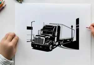 Silhouette of a semi truck parked near a loading dock at night