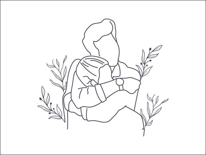 Line art portrait woman, Flower face one line vector illustration