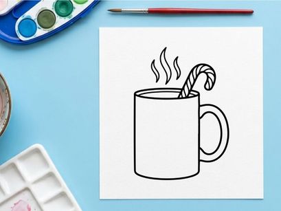 Steaming hot coffee mug with candy cane stirrer for festive Christmas morning celebration