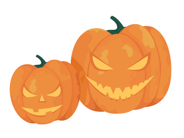 Pumpkins with evil faces semi flat color vector objects preview picture