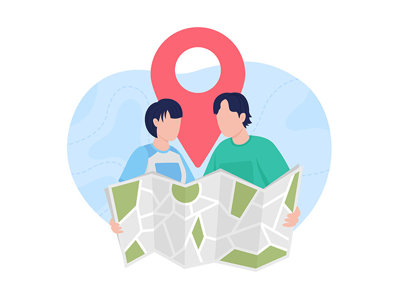 Planning trip with map flat concept vector illustration