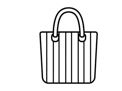 Minimalist white shopping tote bag with black stripes and handles. Stylish reusable grocery bag for eco-friendly retail and fashion.