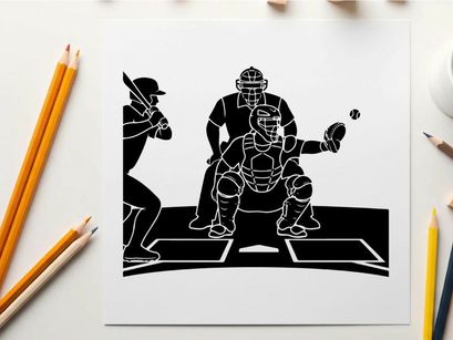 Baseball silhouette of catcher throwing out a runner