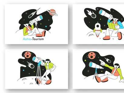 6 Astro Tourism Vector Illustration