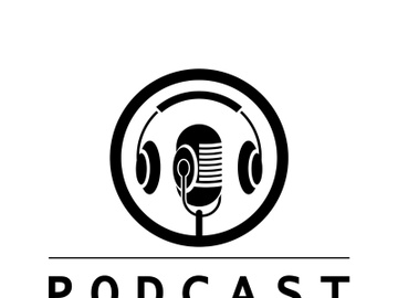 podcast logo with microphone and earphone audio, radio waves. for studio, talk show, chat, information sharing, interview, multimedia and web. preview picture