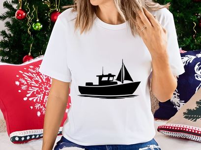 Fishing boat silhouette on water