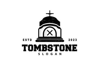 Tombstone Logo, Tomb Cemetery Cross, Vector Vintage Label, Retro Badge, Inspirational Design
