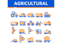 Agricultural Vehicles Vector Thin Line Icons Set