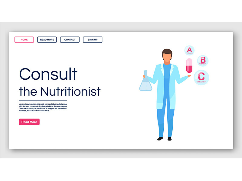 Consulting nutritionist landing page vector template