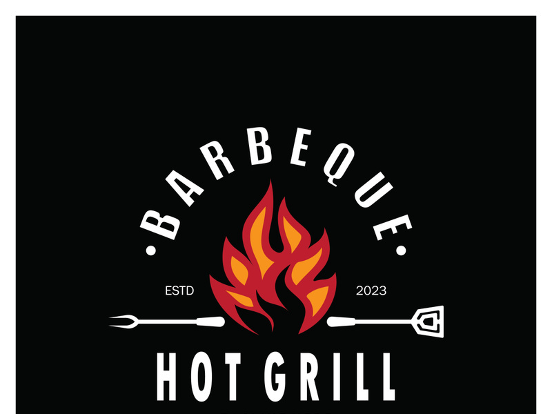 Smoke and BBQ Barbecue Vintage hot grill, with crossed flames and spatula. Logo for restaurant, badge, cafe and bar.vector