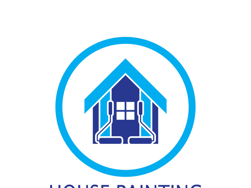 logo icon illustration house paint with a blend of brushes and rollers for house wall paint design, minimalist house, painting, interior, building, property business, wallpaper, vector concept