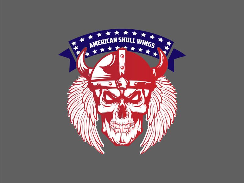 American skull wings vintage t-shirt design.