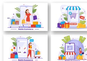 12 Mobile E-Commerce Vector Illustration