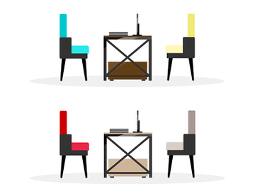 Computer table with chairs flat color vector objects set preview picture