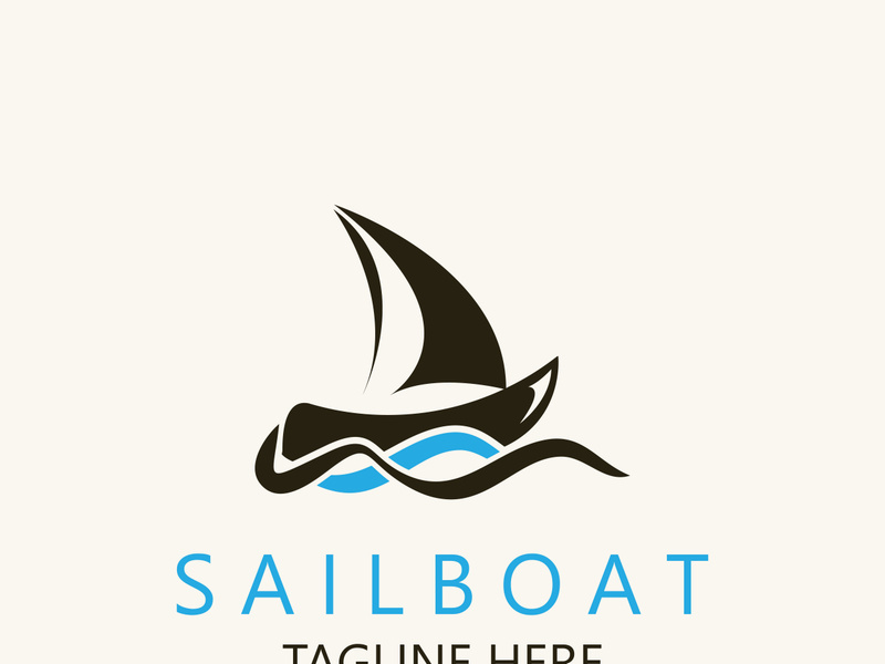 Sailboat vintage logo minimalist with wave, travel yacth or sailing boat vector design template