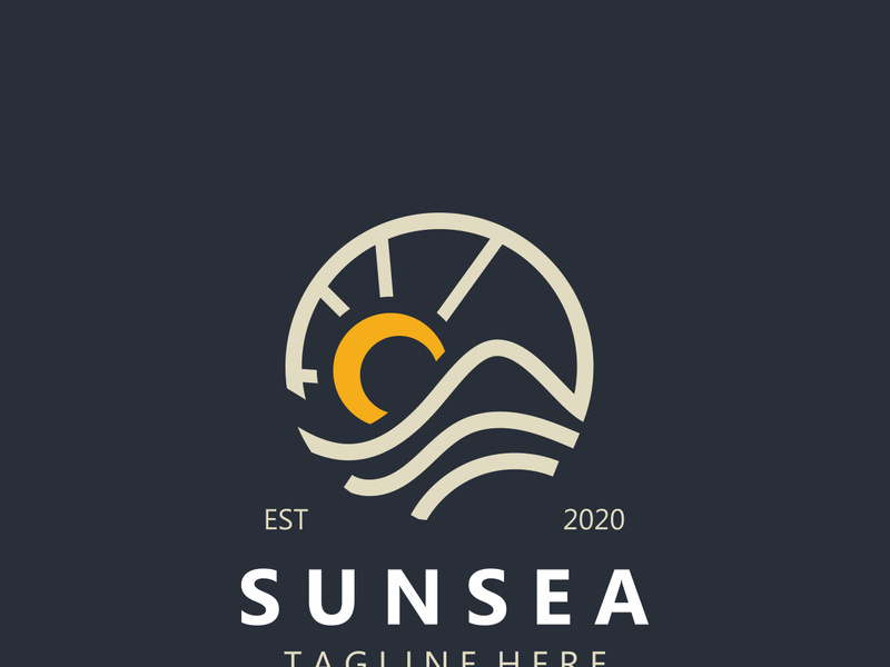 Sun sea Logo design creative premium sun beach logo icon vector template