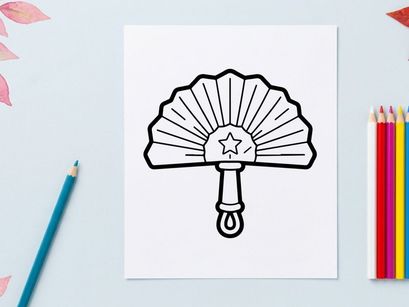 Ícone de leque dobrável com estrela. Ilustração de leque de papel decorativo para projetos de design.