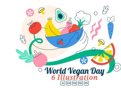 6 World Vegan Day Vector Illustration
