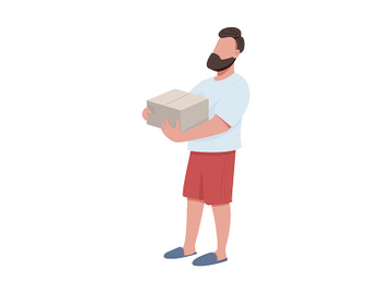 Bearded guy holding box semi flat color vector character preview picture