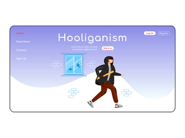 Hooliganism landing page flat color vector template preview picture