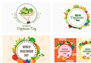 24 World Vegetarian Day and Vegetables or Fruits Vector