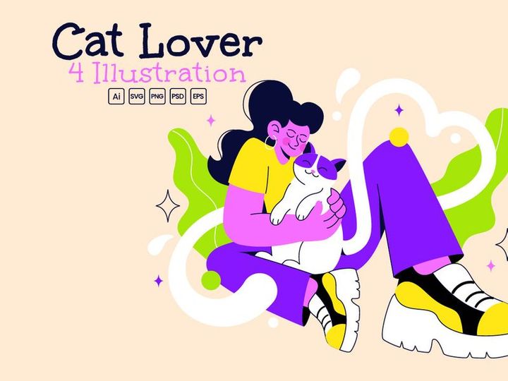 4 Cat Lover Vector Illustration