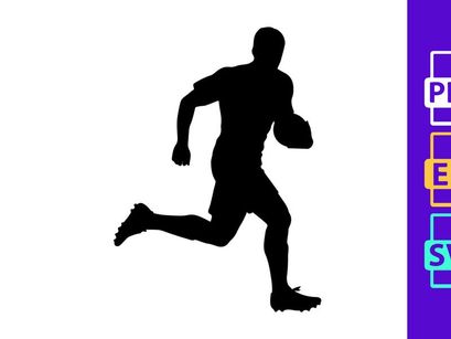A silhouette of a man running with a ball in his hand