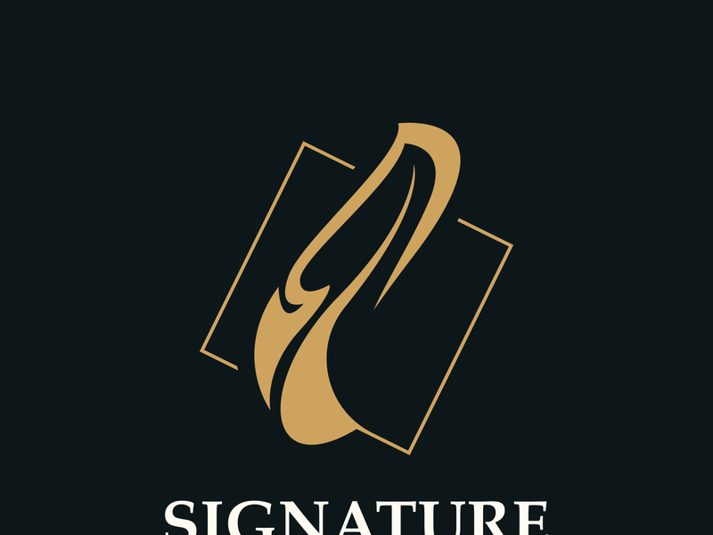 Feather and signature logo design minimalist business symbol sign template illustration