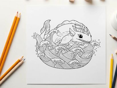 Koi fish jumping waves zen circle vector illustration flat design scalable art