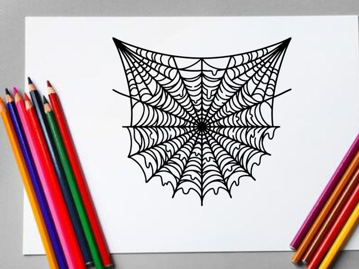 Detailed Spider Web with Dew Drops for Halloween or Nature Themes
